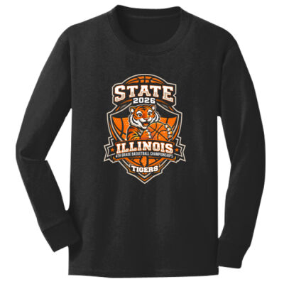 Youth - Tigers 4th Grade Basketball State on a Port & Co.® - Youth Long Sleeve Core Cotton Tee Thumbnail