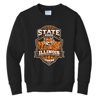 Youth - Tigers 4th Grade Basketball State on a Port & Co.® - Youth Core Fleece Crewneck Sweatshirt Thumbnail