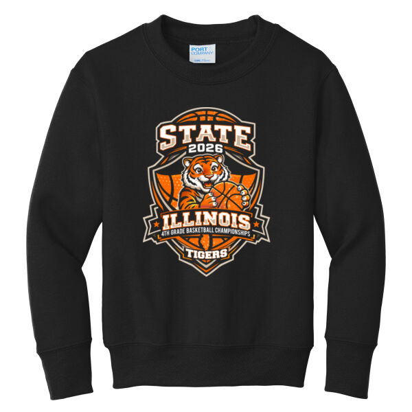 Youth - Tigers 4th Grade Basketball State on a Port & Co.® - Youth Core Fleece Crewneck Sweatshirt Thumbnail